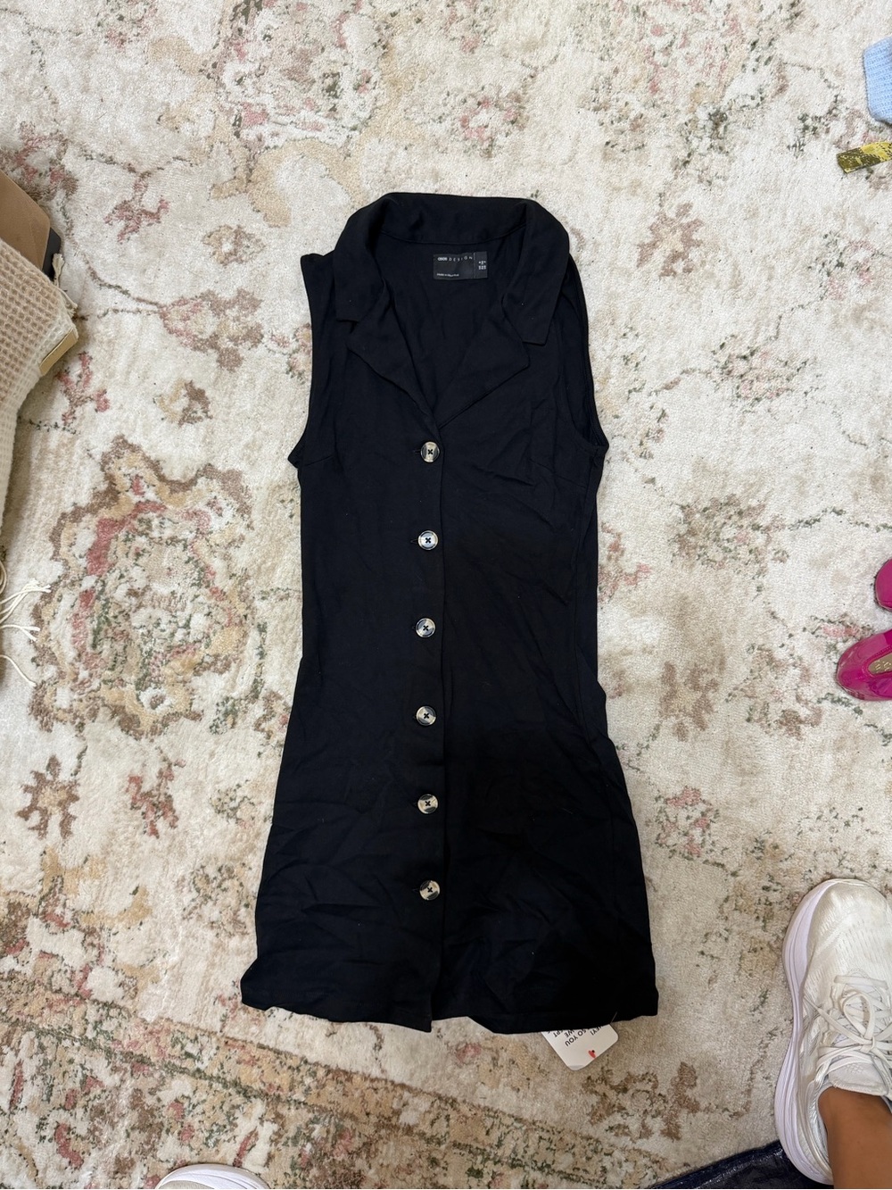 ASOS Black Sleeveless Button-Down Mini Dress